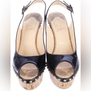 CHRISTIAN LOUBOUTIN Spectacular Black patent studded platform heels 40 10